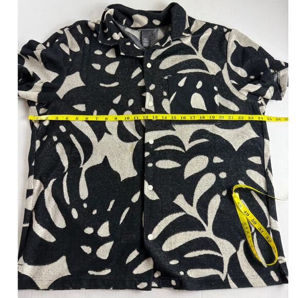 H&M Black Leaf Print Resort Shirt - Size XL - Terry Cloth - Picture 3 of 7